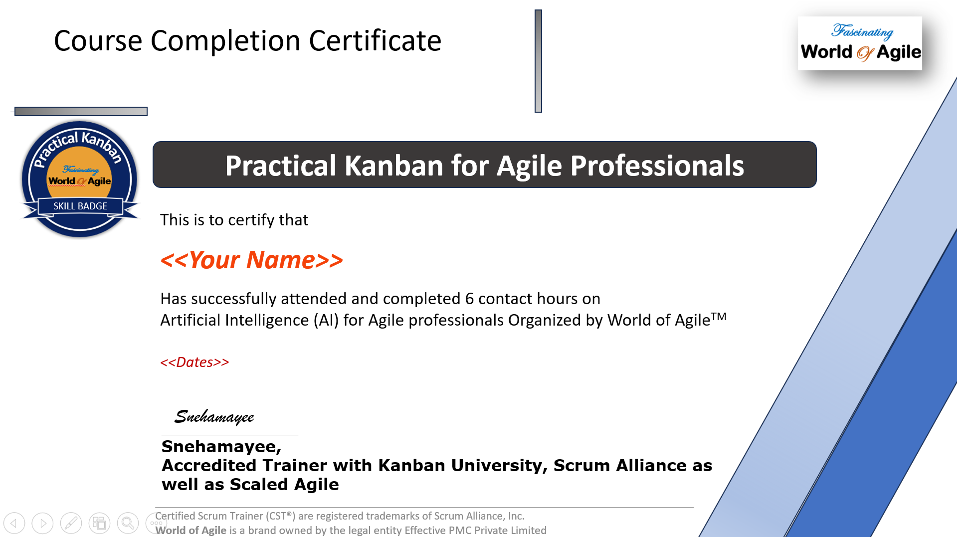 Practical Kanban Certificate from world of Agile